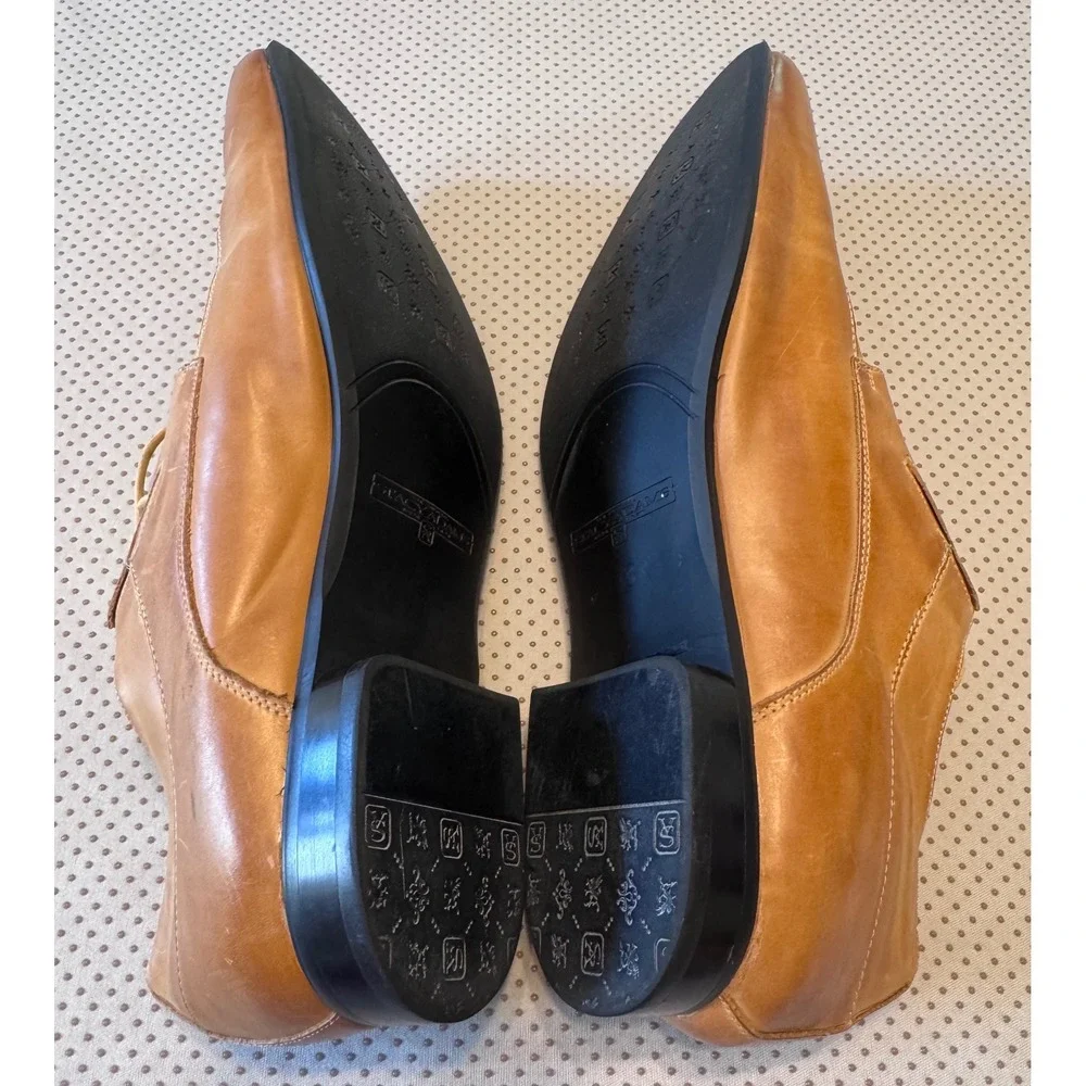 Stacy Adams Mens Dress Shoes Tan Cognac Leather Perforated Square Toe Oxford 13M